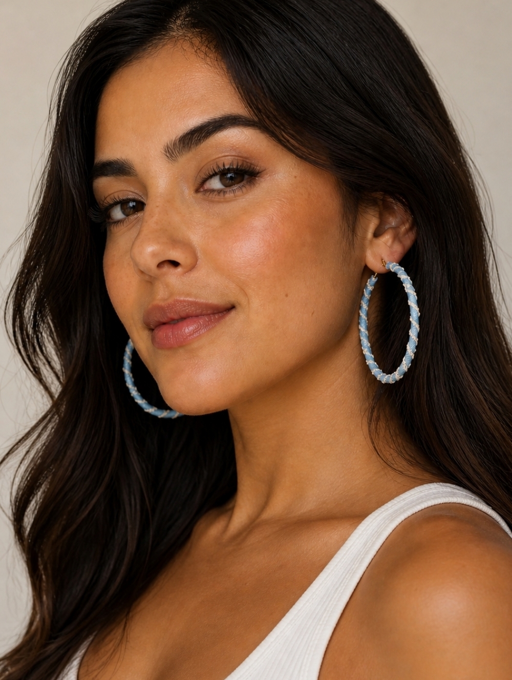 Denim Hoop Earrings lightweight